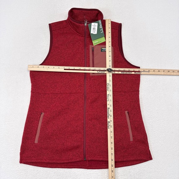 LL Bean Sweater Fleece Vest Long Womens XL Rosewood Red Outerwear Hiking NEW - Picture 7 of 9